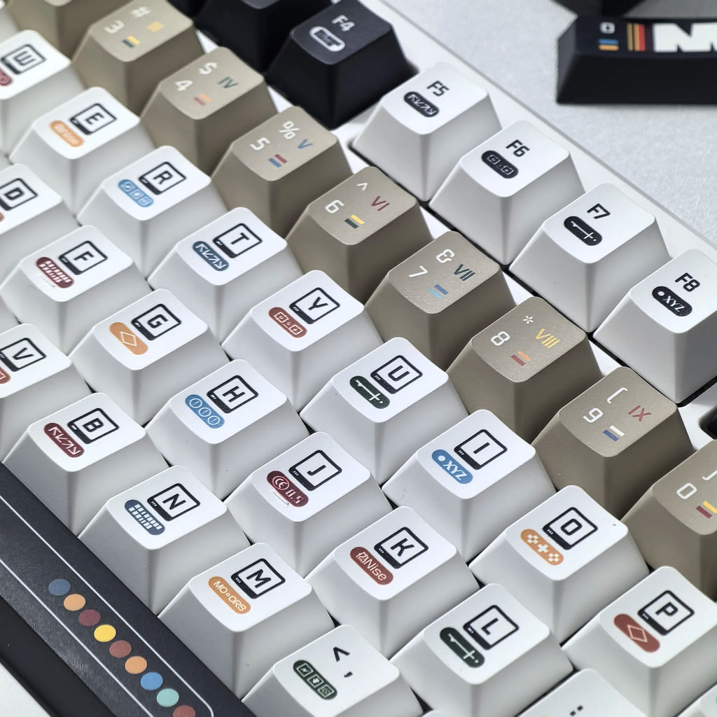 Korean Keycaps Maximalism Theme Keycap 135Keys Cherry Pbt Russian English Retro Keycap Black White Design  “L ”Shape Enter Key