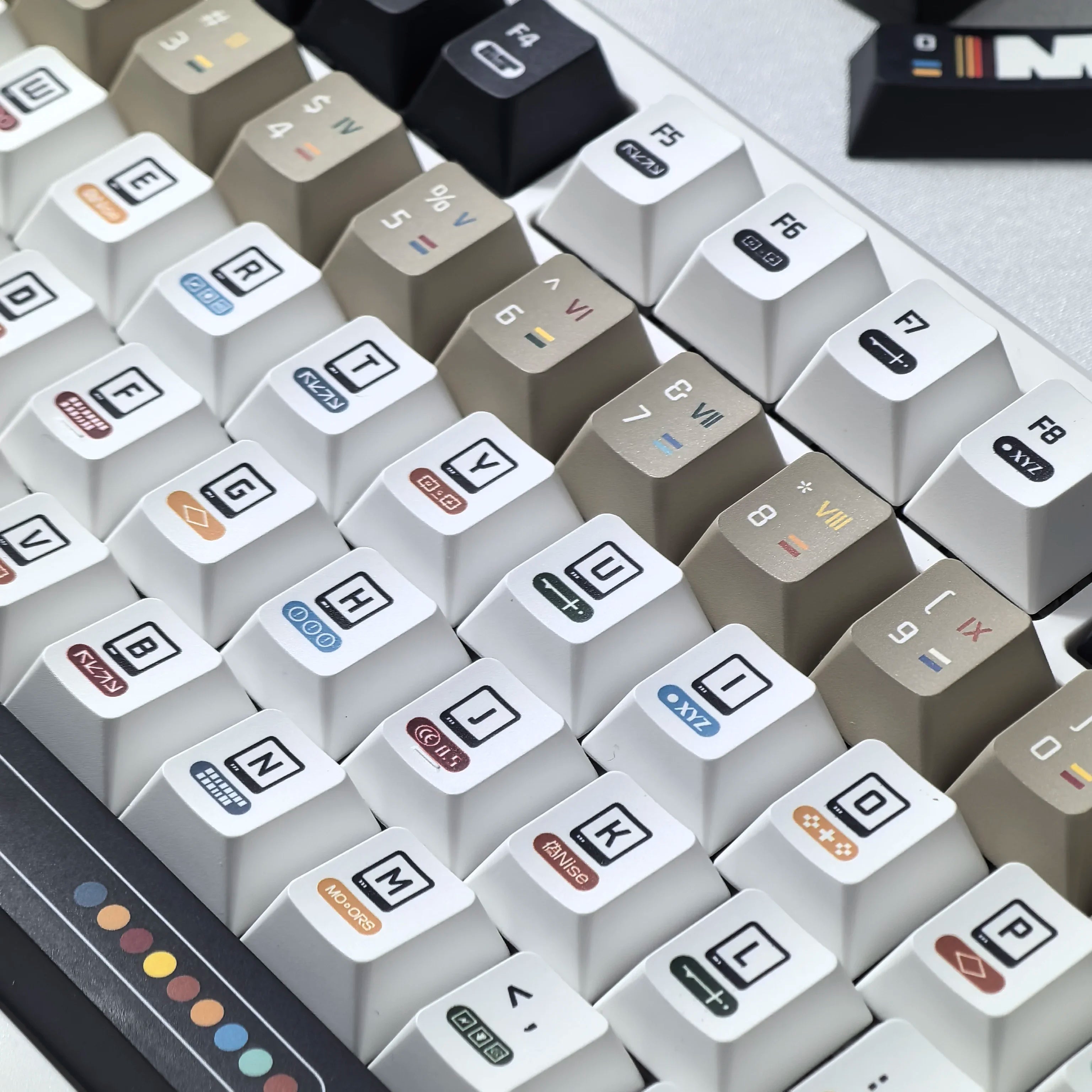 Korean Keycaps Maximalism Theme Keycap 135Keys Cherry Pbt Russian English Retro Keycap Black White Design  “L ”Shape Enter Key