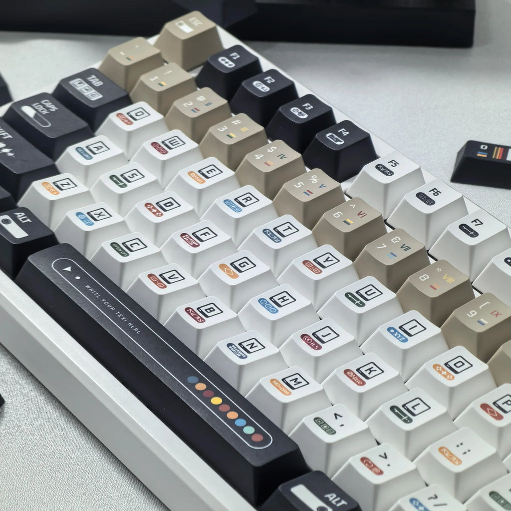 Korean Keycaps Maximalism Theme Keycap 135Keys Cherry Pbt Russian English Retro Keycap Black White Design  “L ”Shape Enter Key